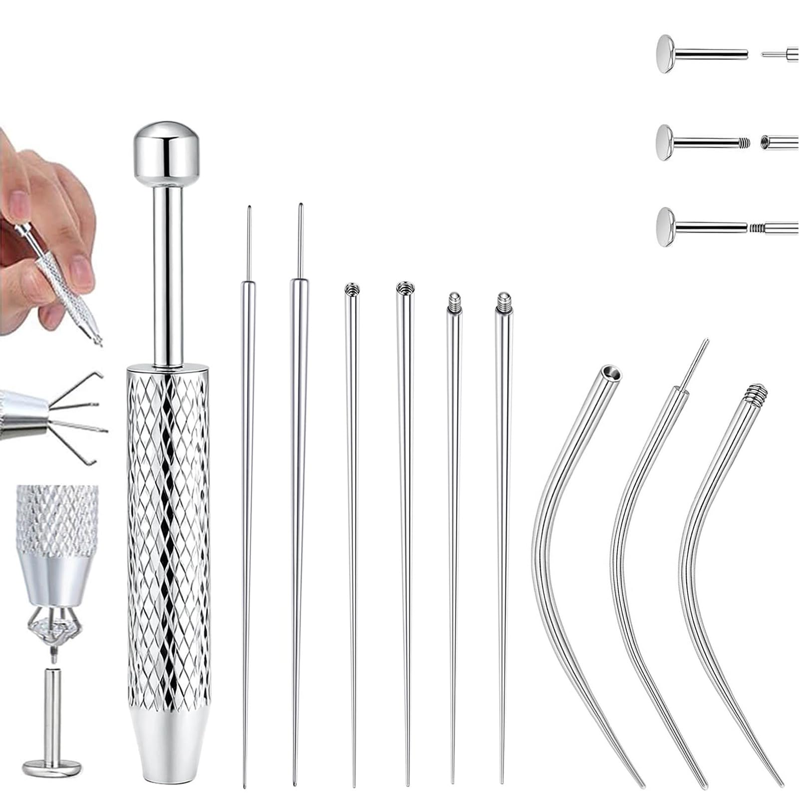 zui zhan 10 Pcs Stainless Piercing Ball Grabber and Piercing Taper Insertion Tool, Piercing Tools to Change Jewellery, 14G 16G 18G Compatible Flat Back Earring Applicator Tool for Ears Nose Lip Navel