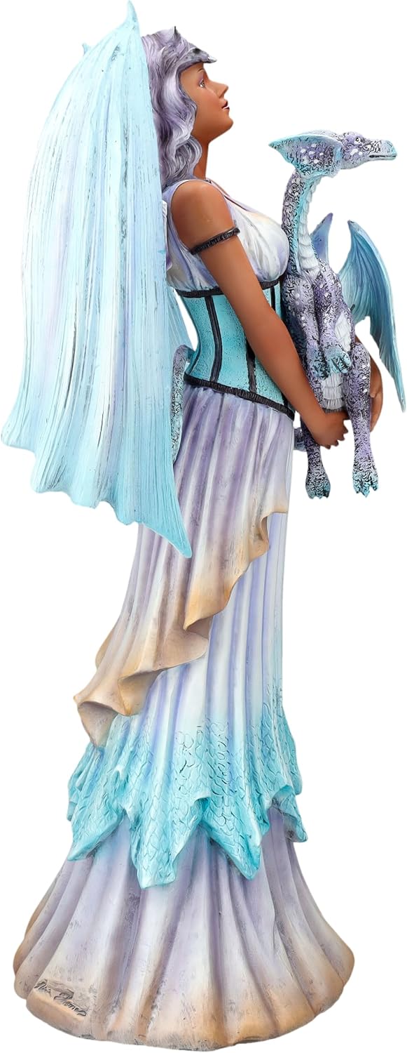 Pacific Giftware 16" Tall Large Dragon Keeper Fairy Mesmerizing Lavender & Aqua Winged Sculpture by Amy Brown Statue for Indoor Home Decor and Outdoor Decor Colletible Figurine