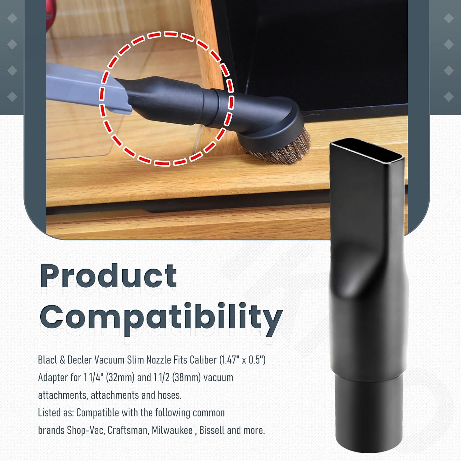 Attachments for BLACK+DECKER - Extendable Crevice Tool, Accessories Adapter, for Hand Vacuum Models with Slim Nozzle and Extendable Crevice - Fits Caliber (1.47" x 0.5") image 5