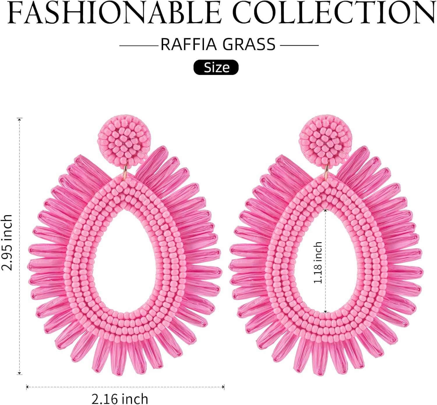 Raffia Statement Beaded Earrings Boho - Handmade Teardrop Dangle Earrings for Summer Beach Vacation - Image 6