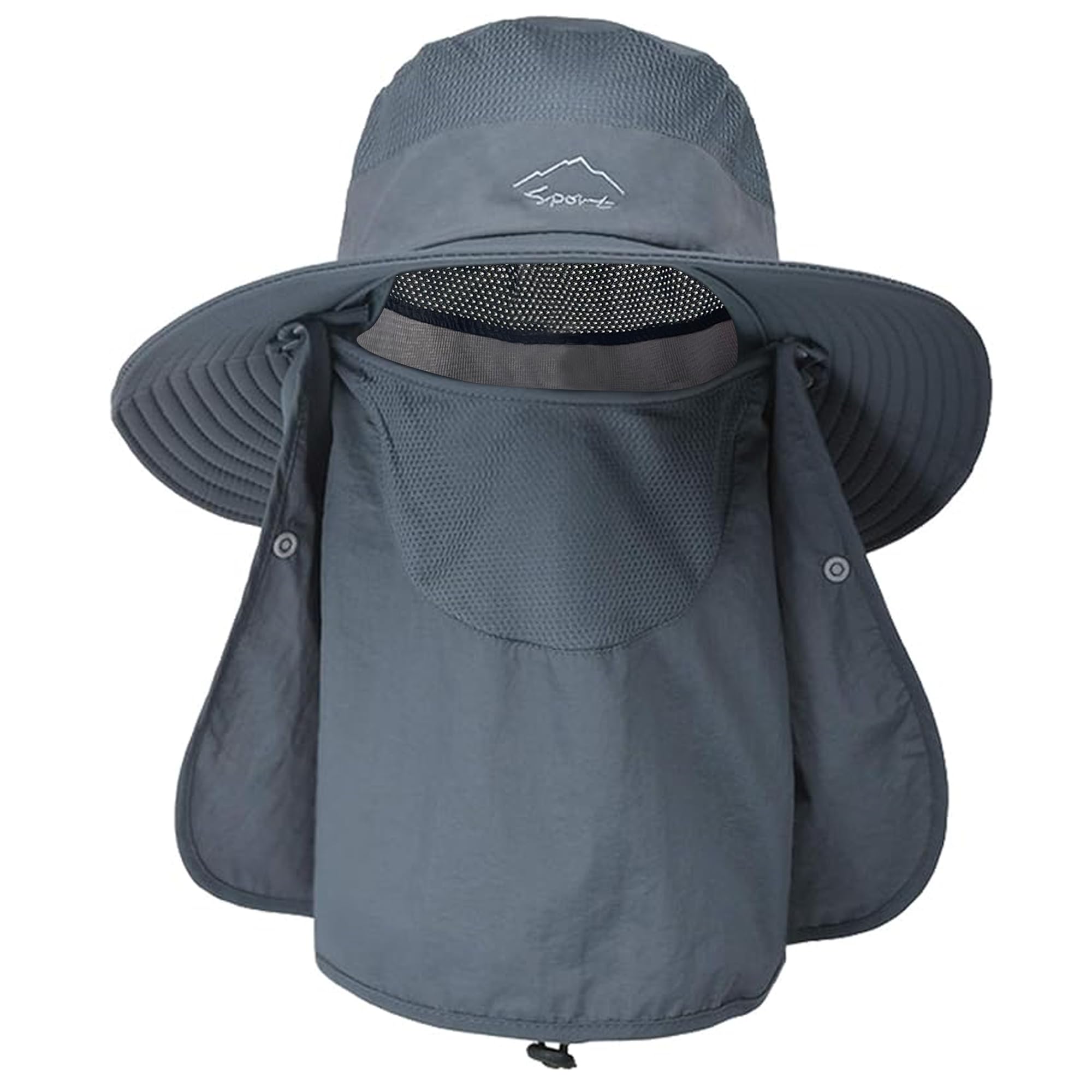 ehsbuy Fischerhut Herren Breiter Krempe Mesh Tropenhut Safari Hut Faltbar Sonnenhut mit Gesichtsbedeckung Nackenklappe