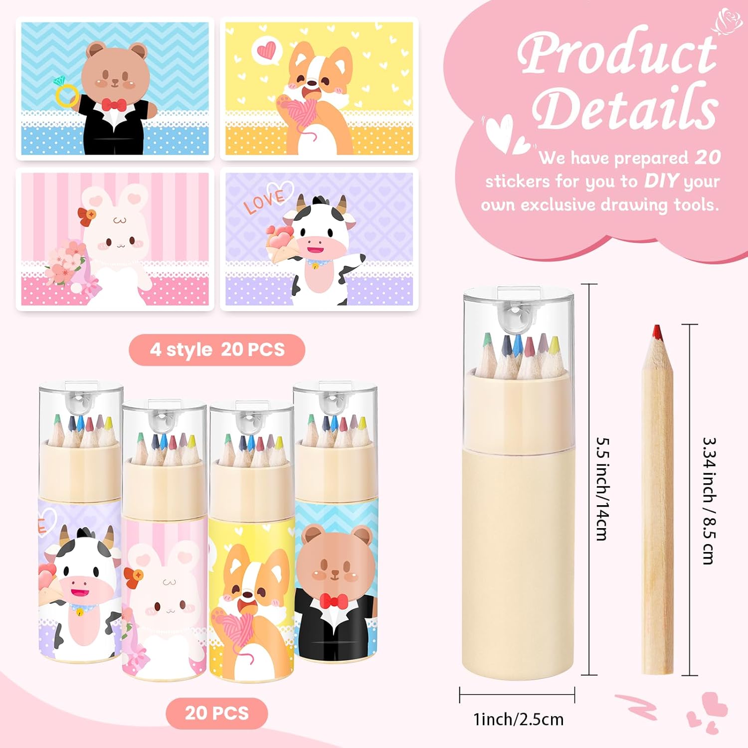 GeeSound 80 Pcs Wedding Coloring Activities Books for Kids: 20 Set Wedding Games Favors Including Colored Pencils Sharpener Wedding Activities Book Goodie Bags Sticker for Children Party Supplies