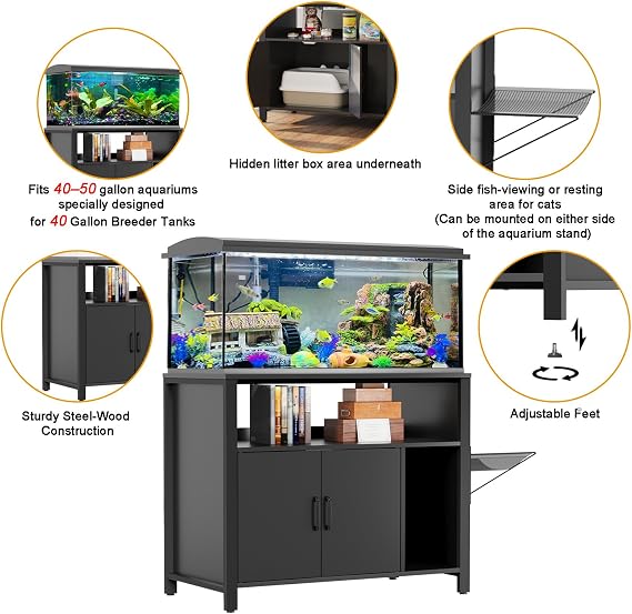 GDLF 40-50 Gallon Fish Tank Stand with Hidden Cat Litter Box Cabinet