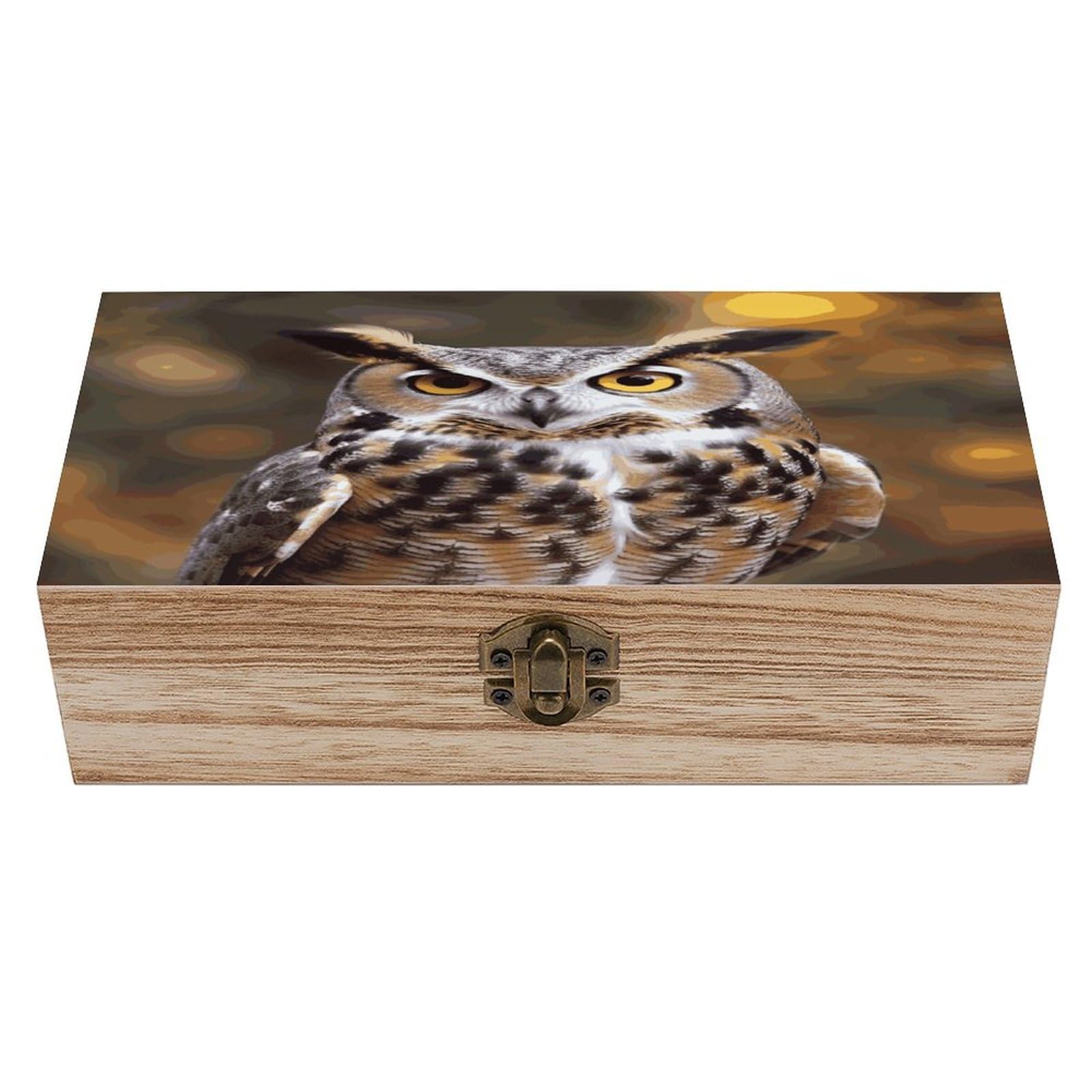 JTREHY Owl Birds Wooden Keepsake Box Vintage-Style Wood Keepsake Case with Hinged Lid Solid Wood Boxes Beautifully Memory Treasure Case Vintage-Style Wooden Storage Box
