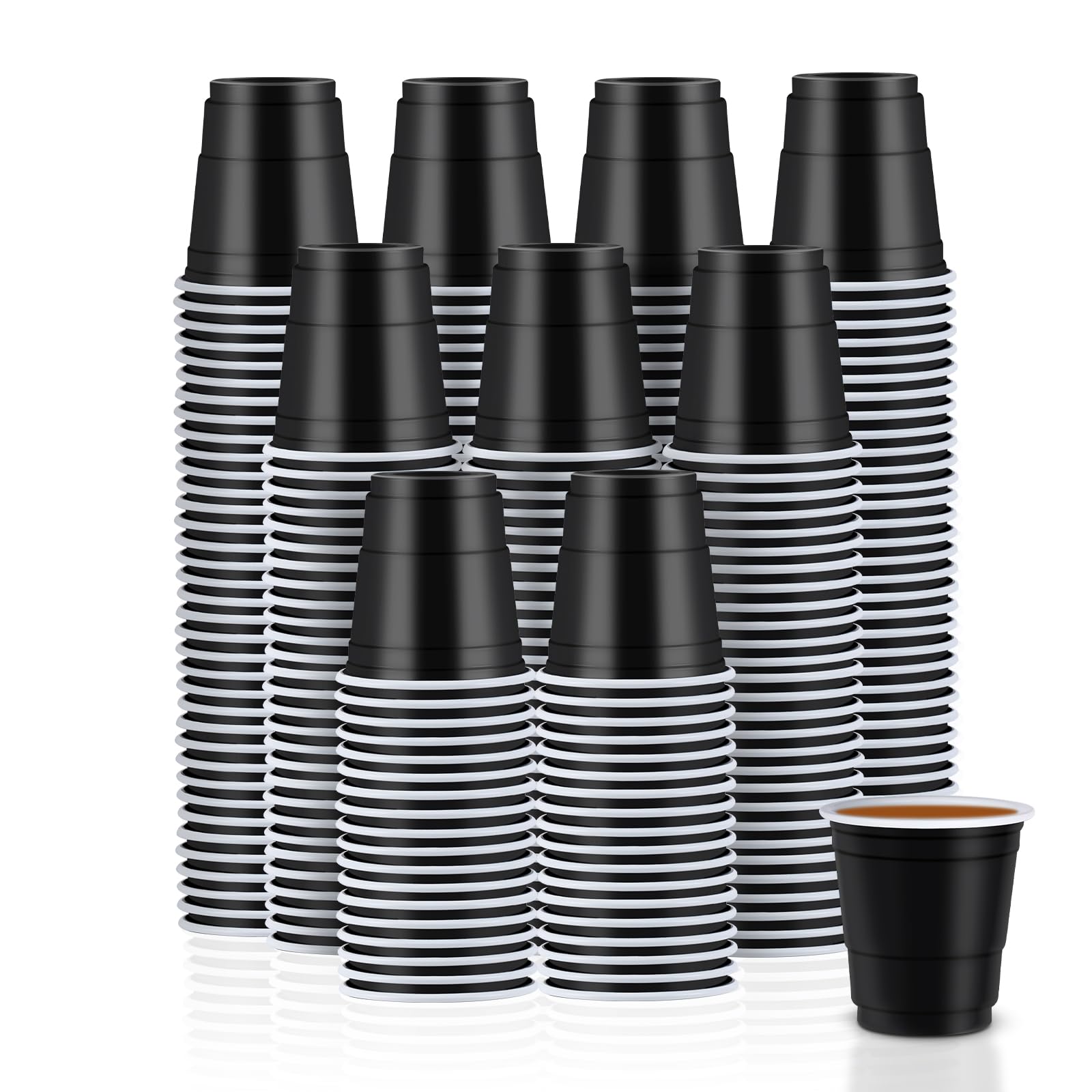 150PCS 2oz Plastic Shot Glasses, Black Disposable Shot Cups, Mini Plastic Cups for Tasting Serving Samples Whiskey Vodka, Small Party Cups for Christmas Weddings Birthday Party
