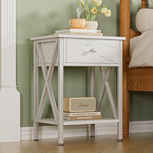 Miniatura 44 de VECELO - Juego de mesita de noche moderna de 2 piezas con cajón para sala de estar, dormitorio, marco de metal industrial, mesa, color marrón