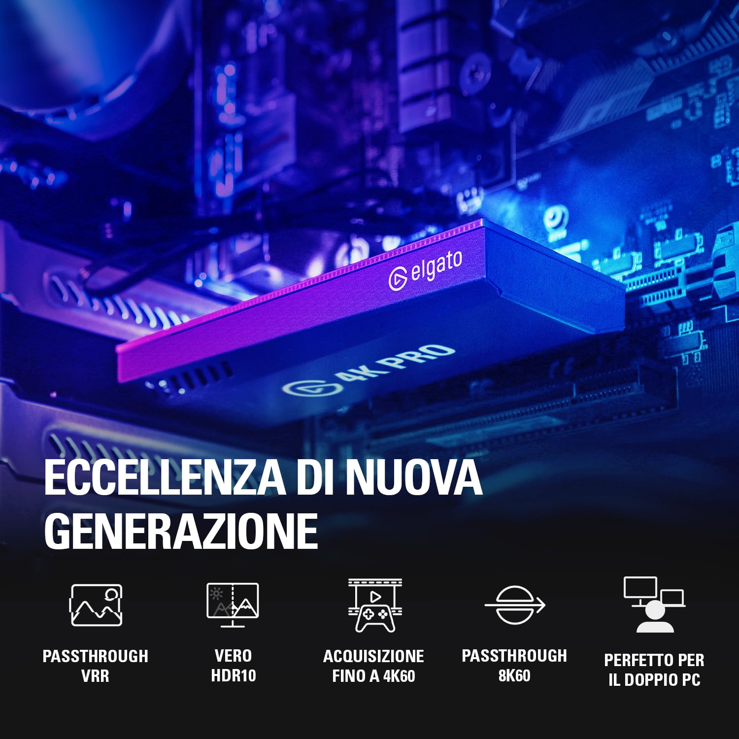 Elgato 4K Pro, Scheda Acquisizione Interna: Passaggio diretto 8K60|4K60 HDR10 con Latenza Ultra-Bassa su PS5|Pro, Xbox Series X|S, Nintendo Switch 2, OBS e Altro, per Streaming, Compatibile PC|Dual PC
