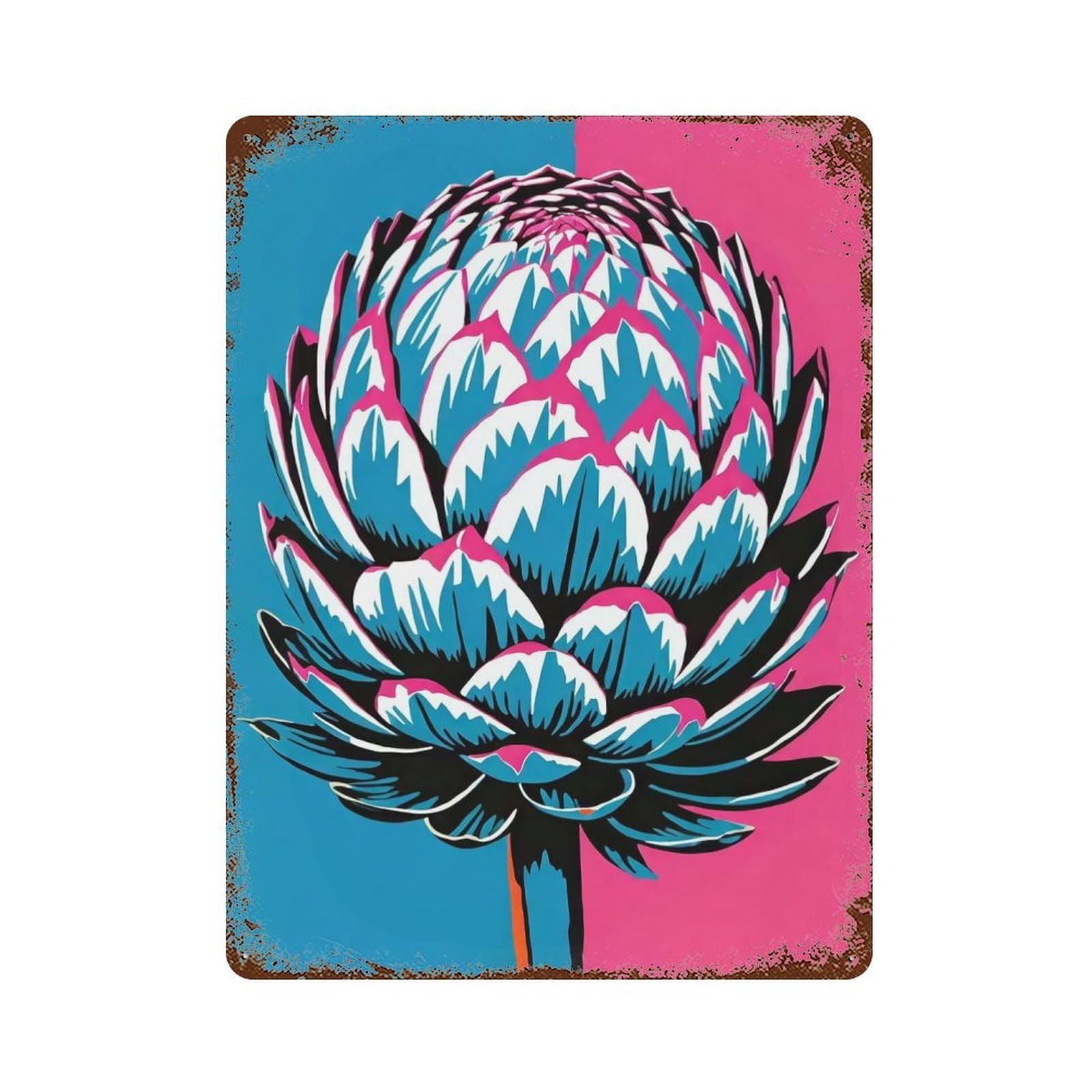 Garage Style Pink Pop Art Artichoke Distressed Metal Wall Sign 15.7"x11.8", Shabby Chic Decor for Bar And Workshop