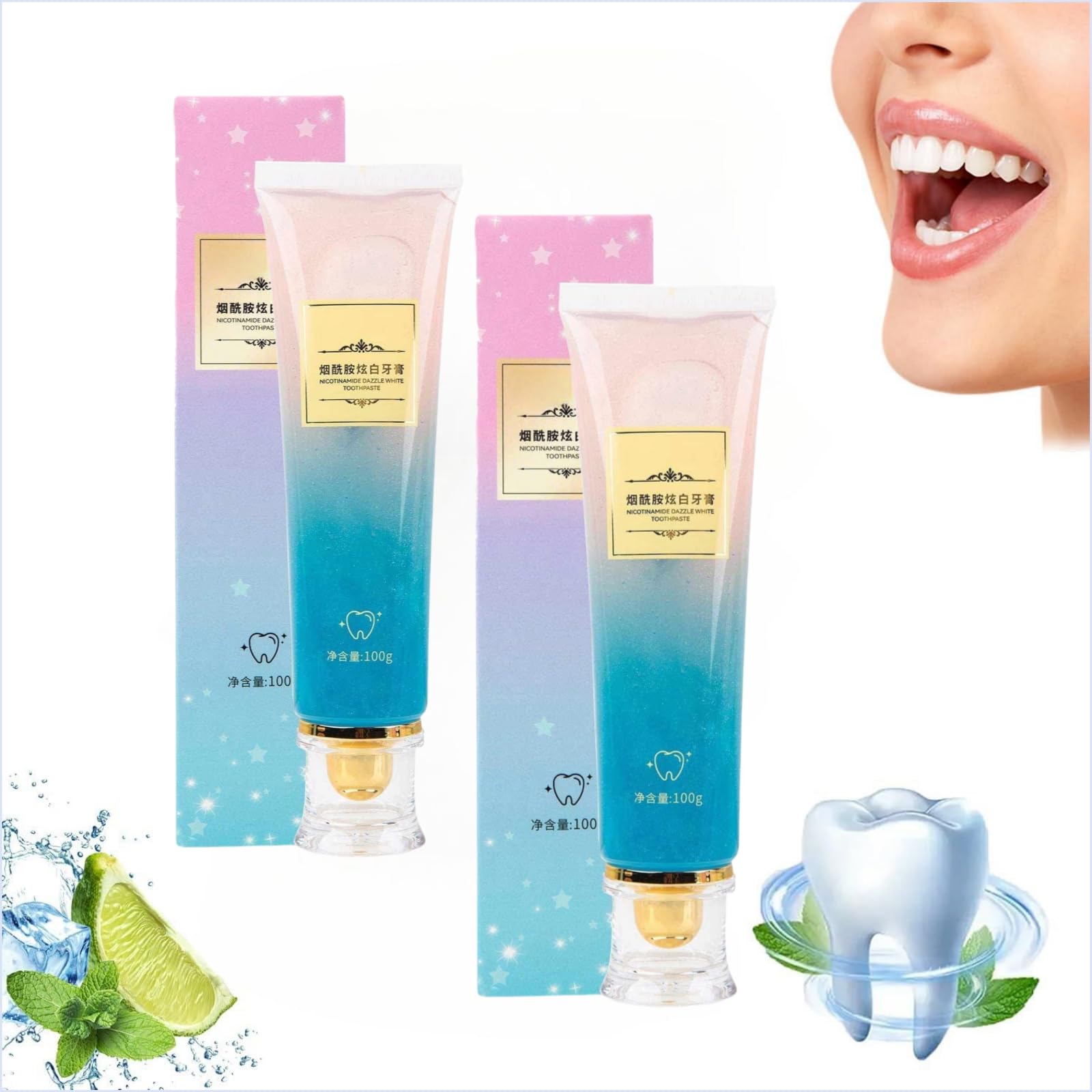 2PCS Body Accel Niacinamide Whitening Toothpaste, Niacinamide Whitening Toothpaste Double Effect, Body-Accel Whitening Toothpaste, Fresh Breath, Remove Tooth Stains, Complete Care Teeth and Oral