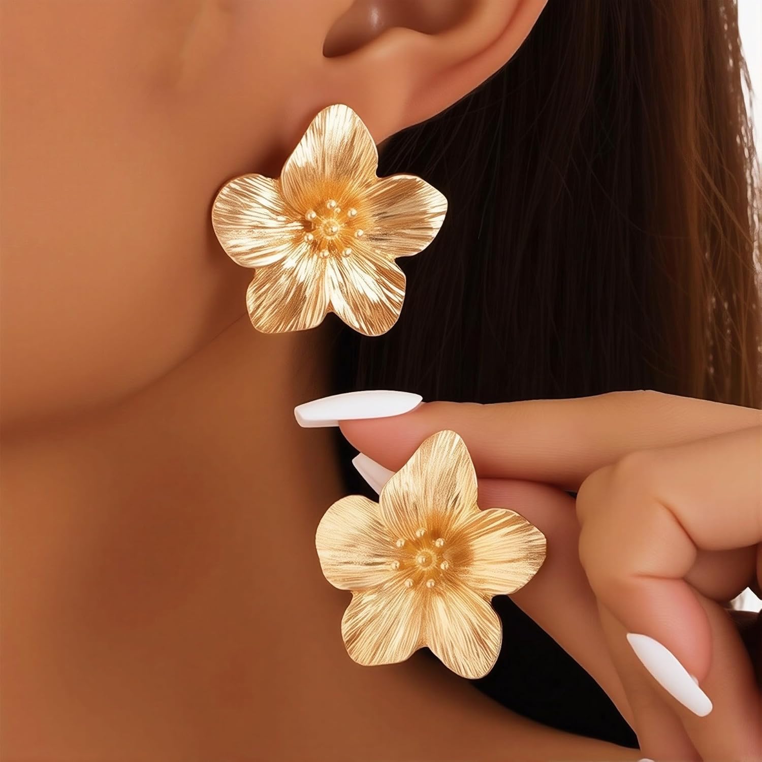 Earrings for Women Flower Statement Stud Earrings Hypoallergenic Chunky Gold Earrings Ideal Jewelry Gift for Women - Image 2