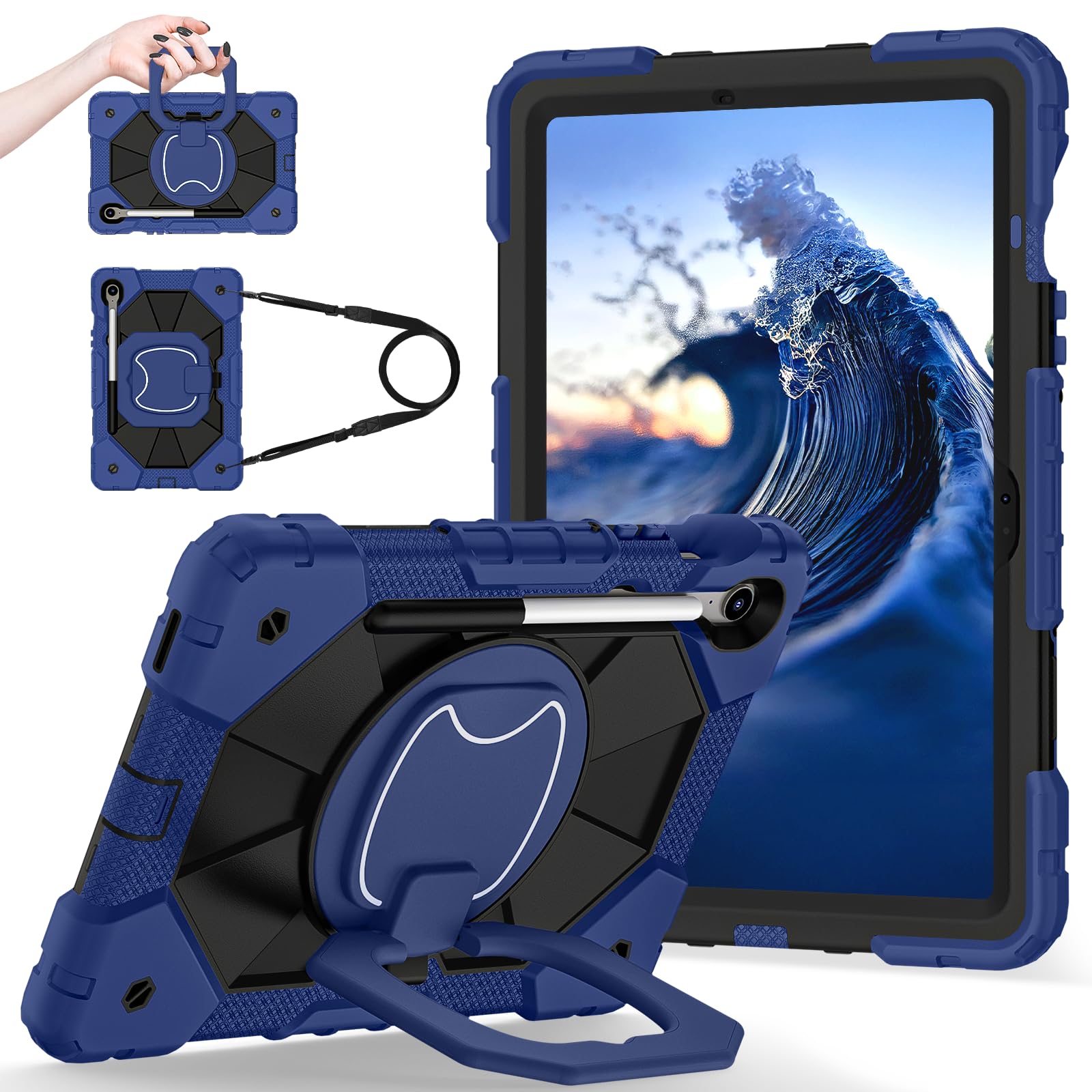 Funda resistente para Samsung Galaxy Tab S10 Lite de 10.9 pulgadas 2025 SM-X400/X406B con soporte para bolígrafo S, soporte giratorio/anillo colgante, correa de hombro resistente a los golpes