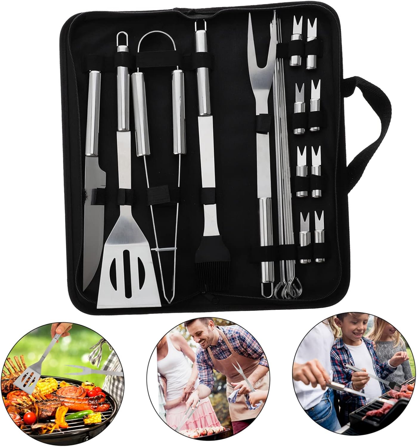 POPETPOP 1set Stainless Steel BBQ Tool Kit Barbecue Utensils Outdoor Grilling for Camping Tailgating and Holiday Cookouts Compact and Design