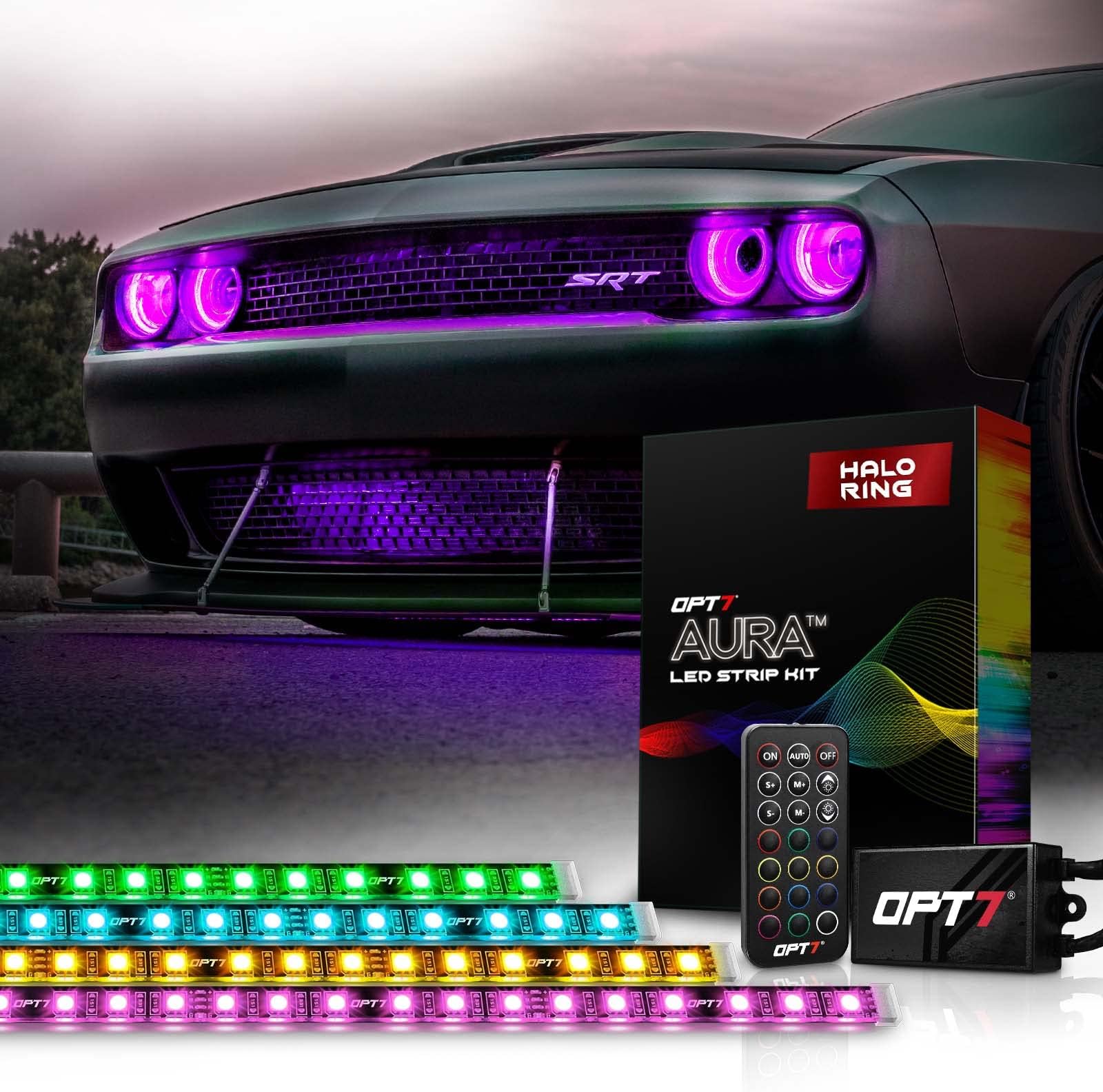 OPT7 Aura DRL Halo Light Kit for 08-20 Dodge Challenger w/Wireless Remote, 16+ Smart-Color Spectrum, Demon Eye, Angel Eye, Headlight Accessories, Easy Installation
