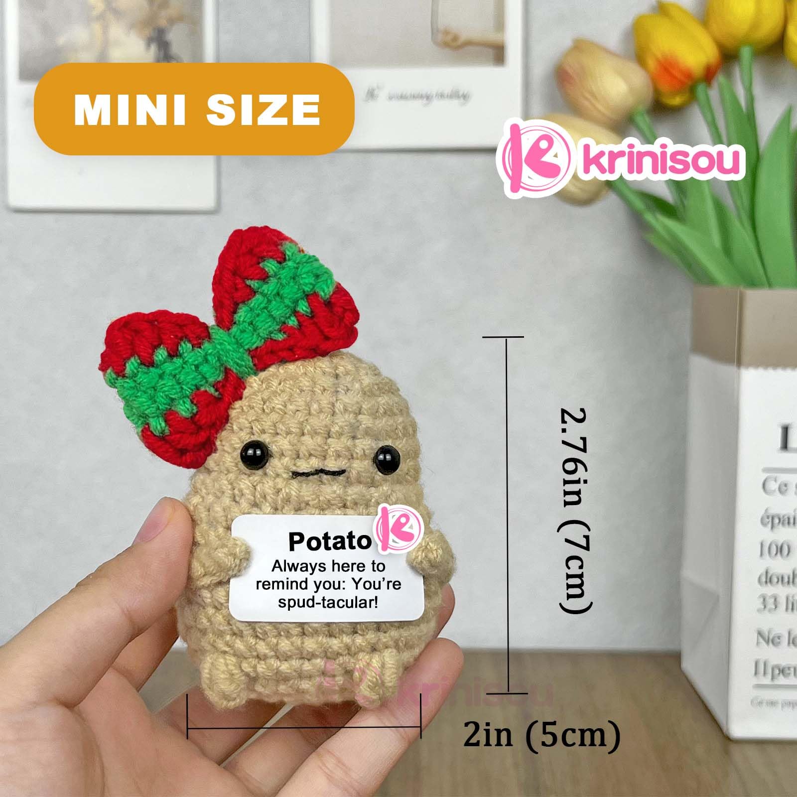 Krinisou Positive Crochet Christmas Potato with Bow, Emotional Crocheted Potato, Cute Small Xmas Presents Gifts for Women 1Pc