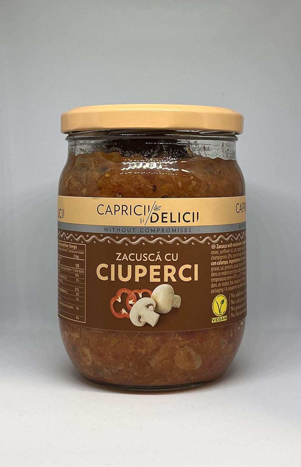 Zacusca cu Ciuperci I Mushroom Spread Zacusca I Ready to Eat I No preservatives, additives or artificial colors I Vegan I Capricii si Delicii 500 gr