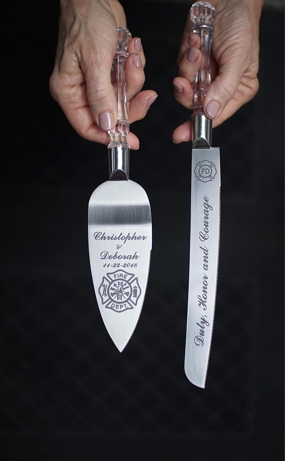Firefighter Maltese Cross Cake Knife/Server Set Personalize with Names and Date