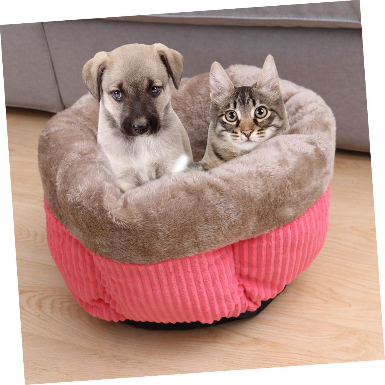 Yardwe Pink Round Corduroy Pet Bed for Dogs and Cats Cozy Indoor Sleeping Nest Dog Kennel for Pets Soft and Comfortable Pet Round Bed
