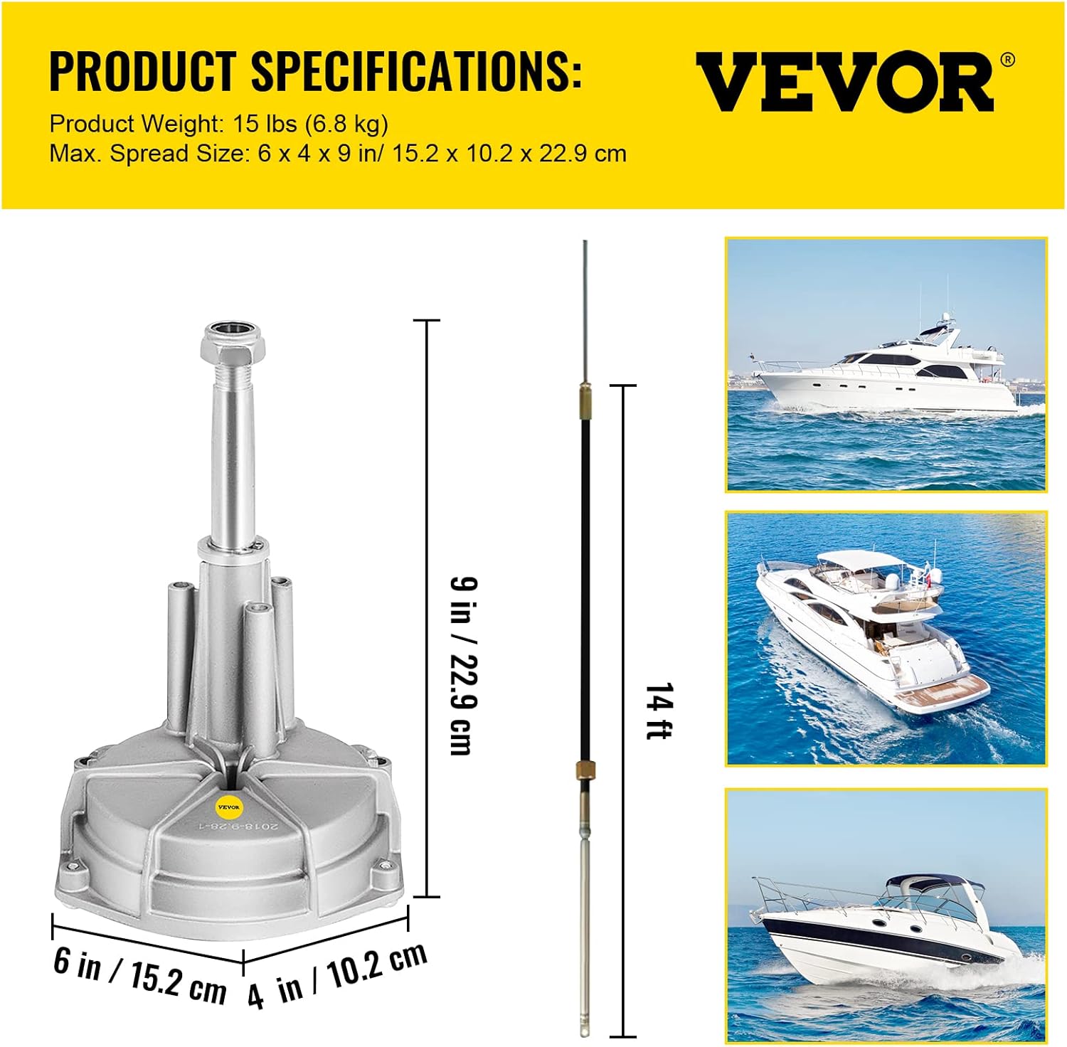 VEVOR 13' 14' 16' Boat Steering Control Cable, Boat Steering System, 3/4" Standard Tapered Shaft, Alloy Marine-Grade Material, for Yachts, Fishing Boats, and Other Waterborne Vehicles