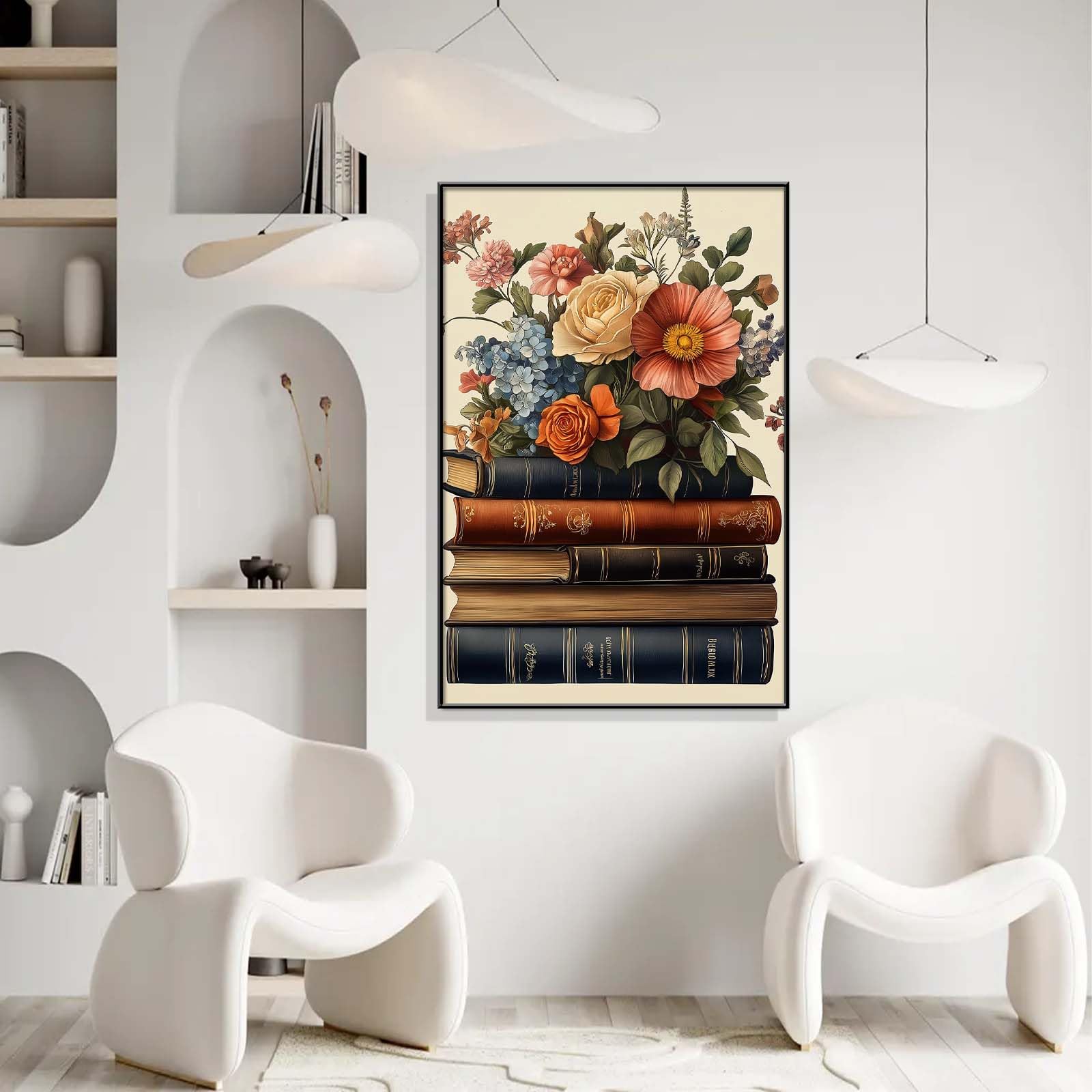 Amazon.com: Flower Books Canvas Wall Art, Moody Floral Books Wall