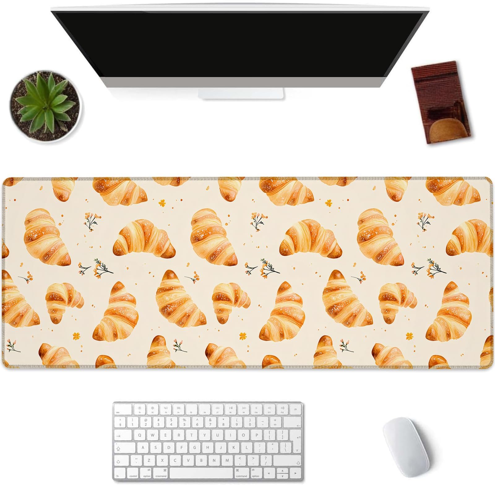 - Croissant Gaming Mouse Pad Extended Desk Computer Keyboard Laptop Mouse Pads for Gaming Home Office Work, Large Long Desk Mat Mousepad with Non-Slip Rubber Base 31.5×11.8inch(6)
