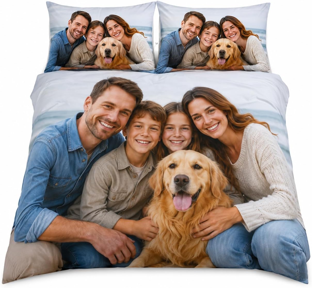 Custom Bedding Set, Personalized Photo Duvet Cover, Custom Microfiber Comforter Cover with 2 Pillowcases, Picture Text Logo Print, Zipper Closure, No Insert Included