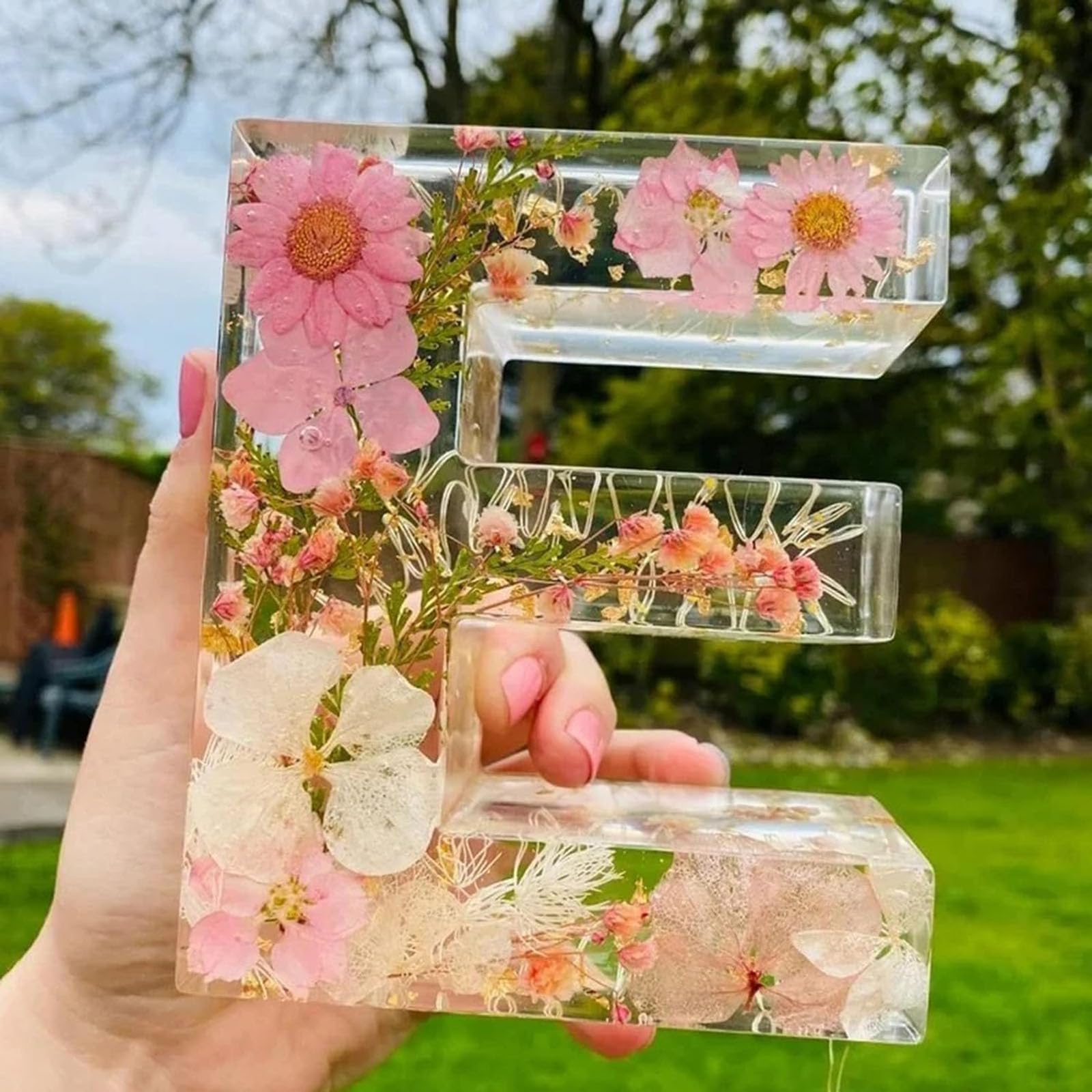 Floral Resin Night Light, Pressed Flower Resin Letters with Led Light, Floral Resin Letters Light, Floral Resin Initial Night Light, Personalized Flower Lamp for Mother'S Day Gifts (J)