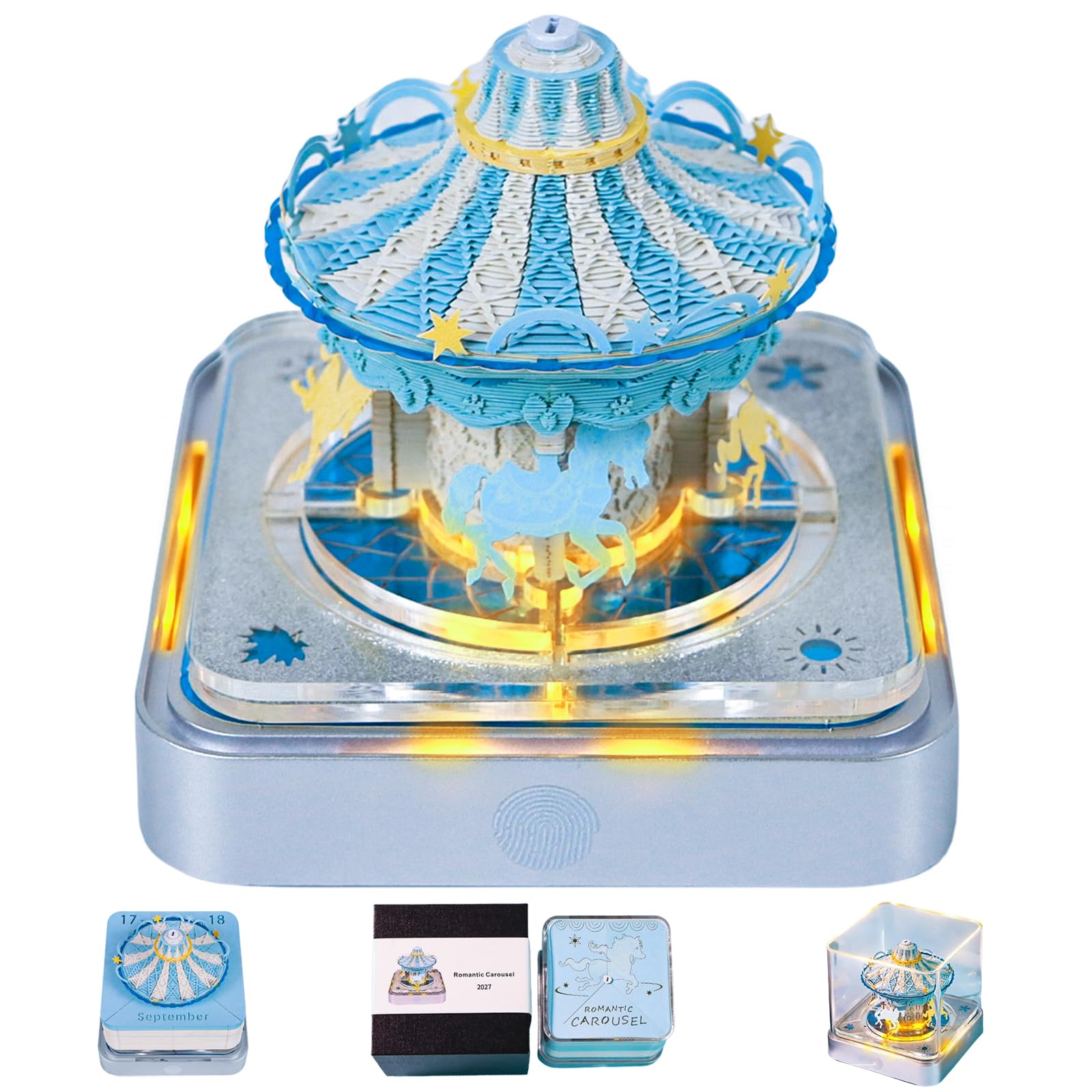 3D Calendar 2027, Time Piece Calendar 2027 (Twirling carousel blue)