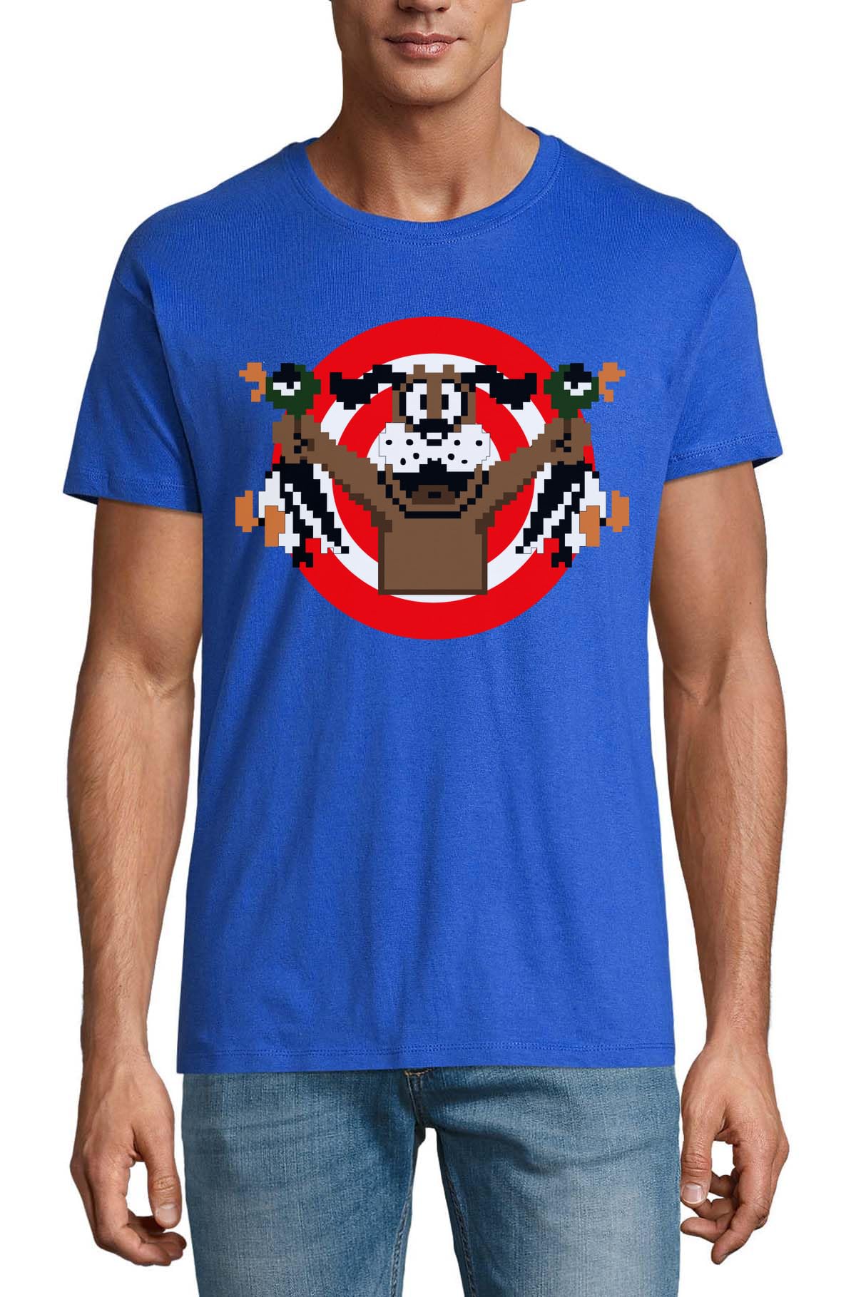 T-shirt pixel art pour homme en coton bleu roi à col rond - 2