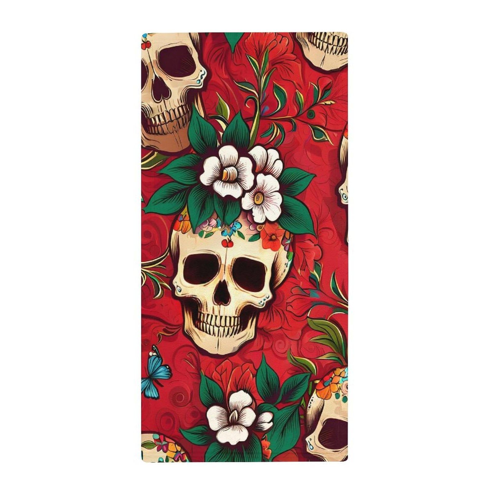 Anceky Luxury Hand & Face Towels, Skull Ornamental Red Ultra Soft Bath Towels for Hotels, Spa & Guest Bathrooms