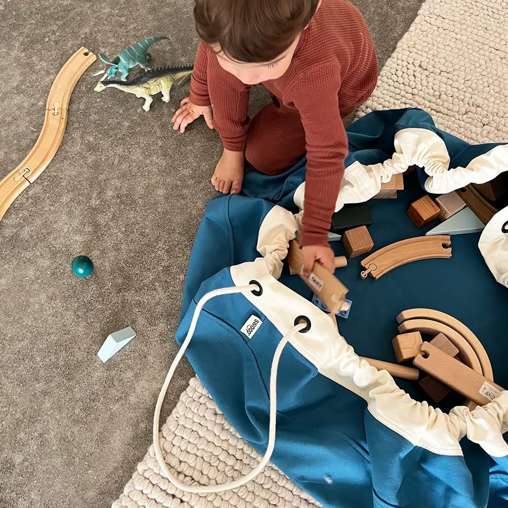 Swoop Bags - Durable Toy Storage Drawstring Bag - Ideal for Small Toys - Organizer and Play Mat - Cool Storage For Kids Rooms and Playrooms - BLUE