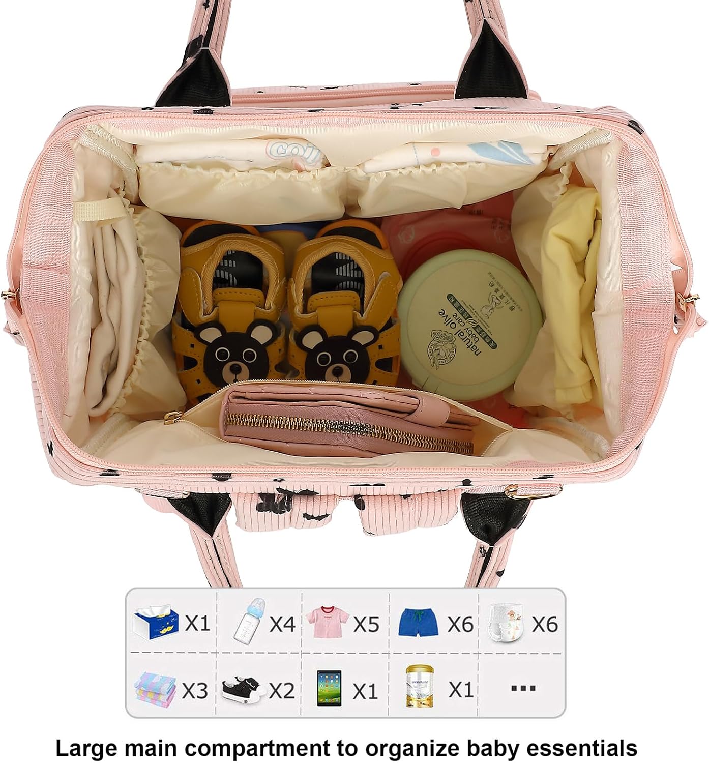 Corduroy Diaper Bag Backpack for Baby Girls Boys, Women Large Nappy Bags for Mom (Pink Corduroy Butterfly)