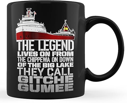 Edmund Fitzgerald They call Gitche Gumee - Taza de café negra de 11 oz..