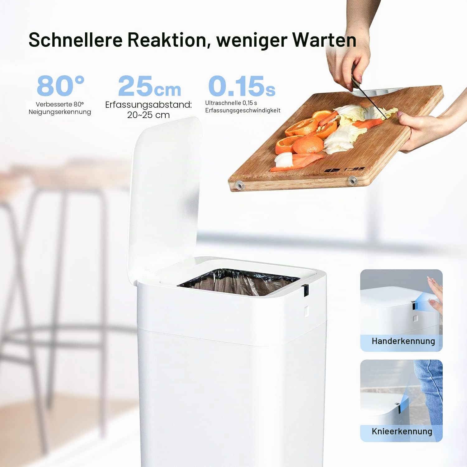 Airdeer Grehge Tomaten-Mülleimer, selbstdichtend und selbstwechselnd, intelligenter Mülleimer, Bewegungssensor, berührungsloser Mülleimer mit Deckel, für Küche, Bad, Büro, 6 Nachfüllbeutelringe
