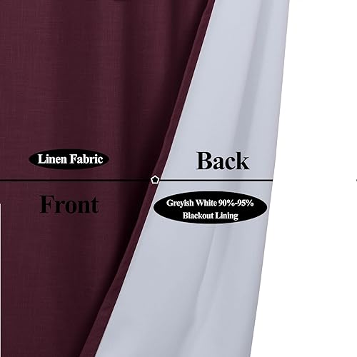 Miniatura 5 de Frelement Cortinas opacas con aislamiento térmico y forro opaco, paneles de cortina de lino para dormitorio, cortina plisada de privacidad para #1