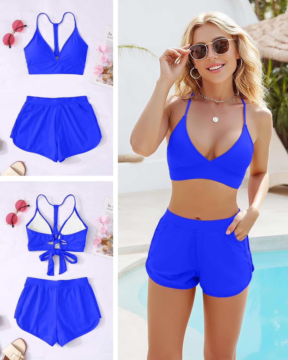 Jolefille High Waitsed Bikini Sets for Women Two Piece Swimsuit Tummy Control Bathing Suit Shorts V Neck Top Lace Up - Image 7