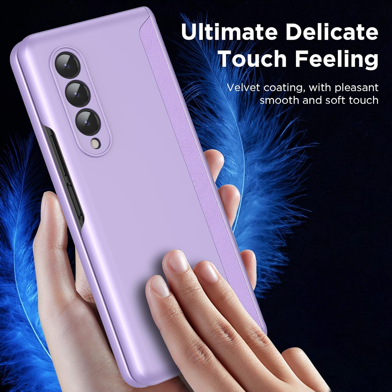 MAKAVO Slim Thin Z Fold 3 Case with Hinge Coverage, Screen Protector, Matte Hard Shockproof Full Body Protection Phone Cover for Samsung Galaxy Z Fold 3 5G (Purple)