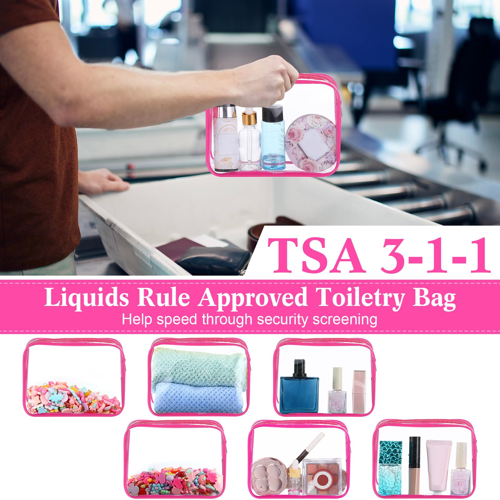 Lot de 60 Sacs de Toilette Transparents approuvés par la TSA - Sac de Maquillage en Vrac - Sac de Voyage - Aéroport - Sac Compact pour Femmes et Hommes