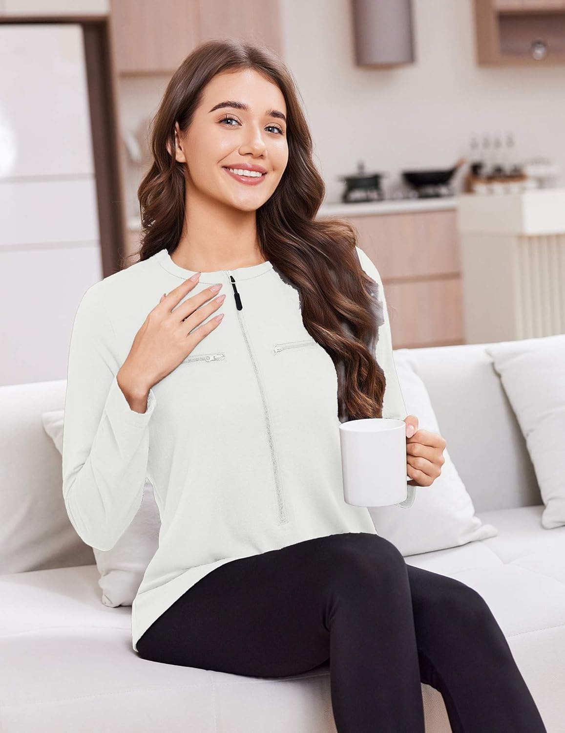 Deyeek Chemo Port Shirts for Women 2 Side Snaps Long Sleeve Shoulder Post Surgery Clothing Dialysis Breast Cancer Shirts - Image 6