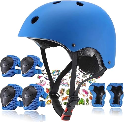 Miniatura 15 de Casco para niños, cascos de patineta para niños pequeños de 2 a 14 años, niños y niñas, con rodilleras y coderas, muñequeras, para patines