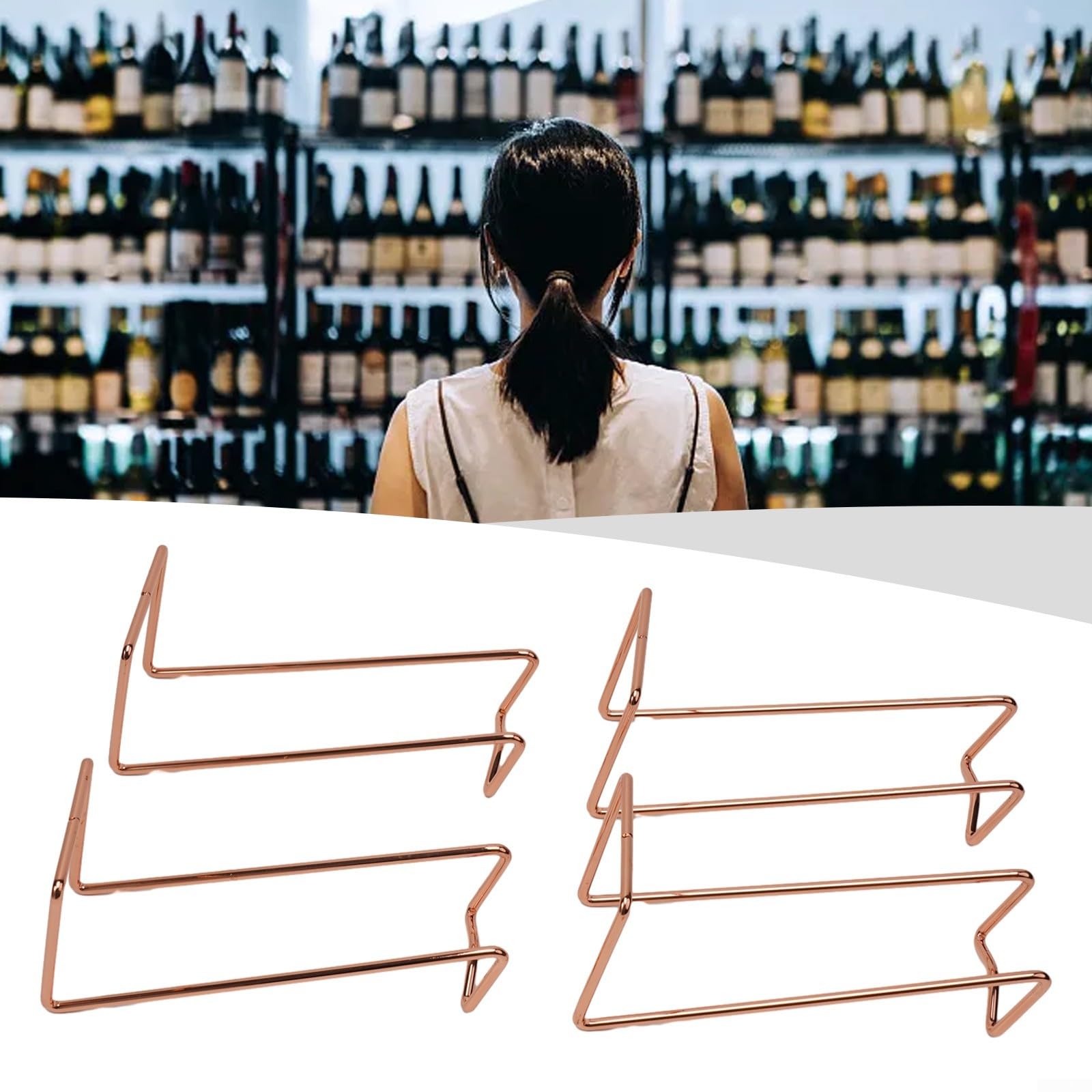 4 supporti per bottiglie di vino, portabottiglie in metallo, espositore per bottiglie di vino e liquori (argento)
