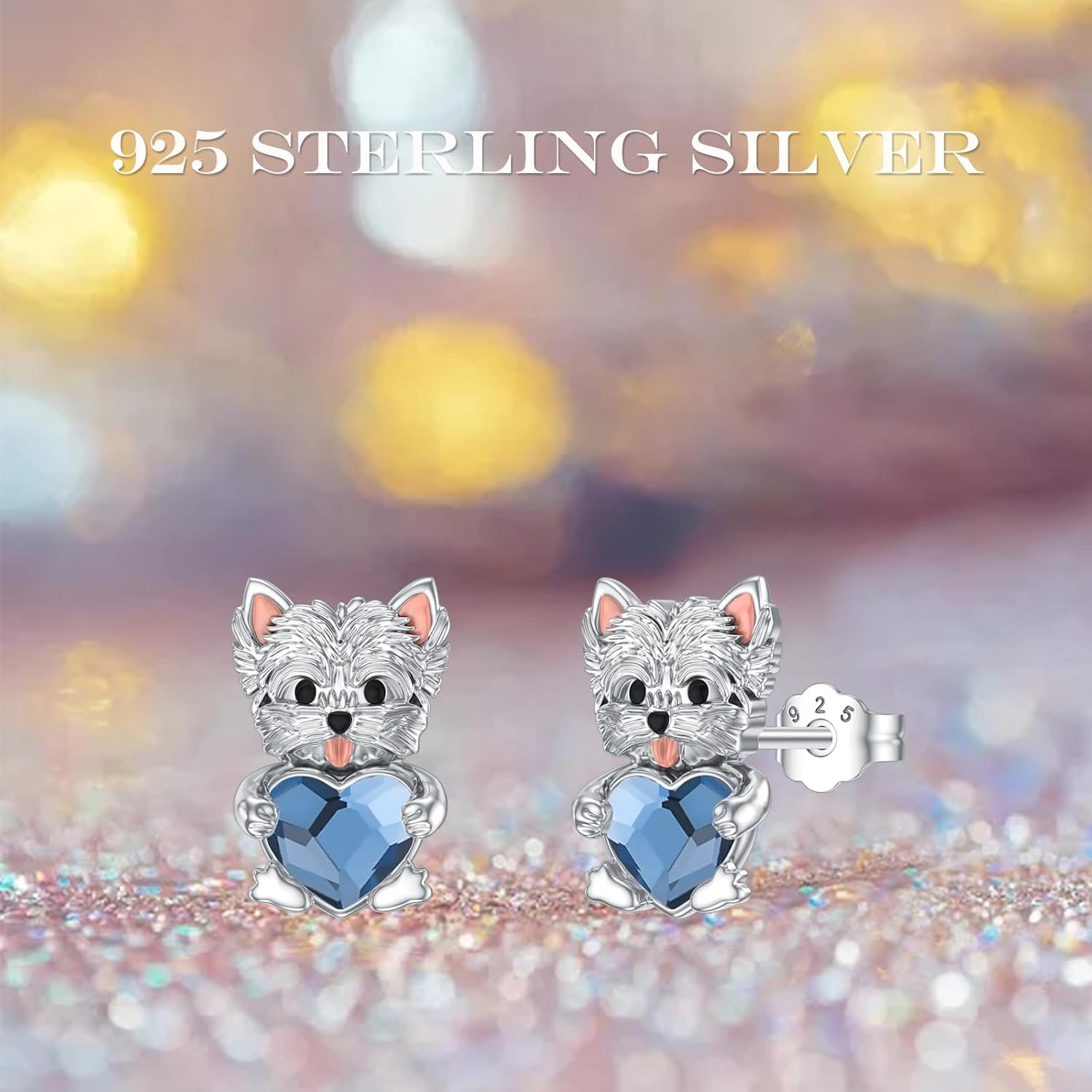 Schnauzer/Chihuahua/Husky/Bichon Frise Dog Earrings 925 Sterling Silver Blue Heart Crystal Earrings Gifts for Women Dog Lover - Image 2