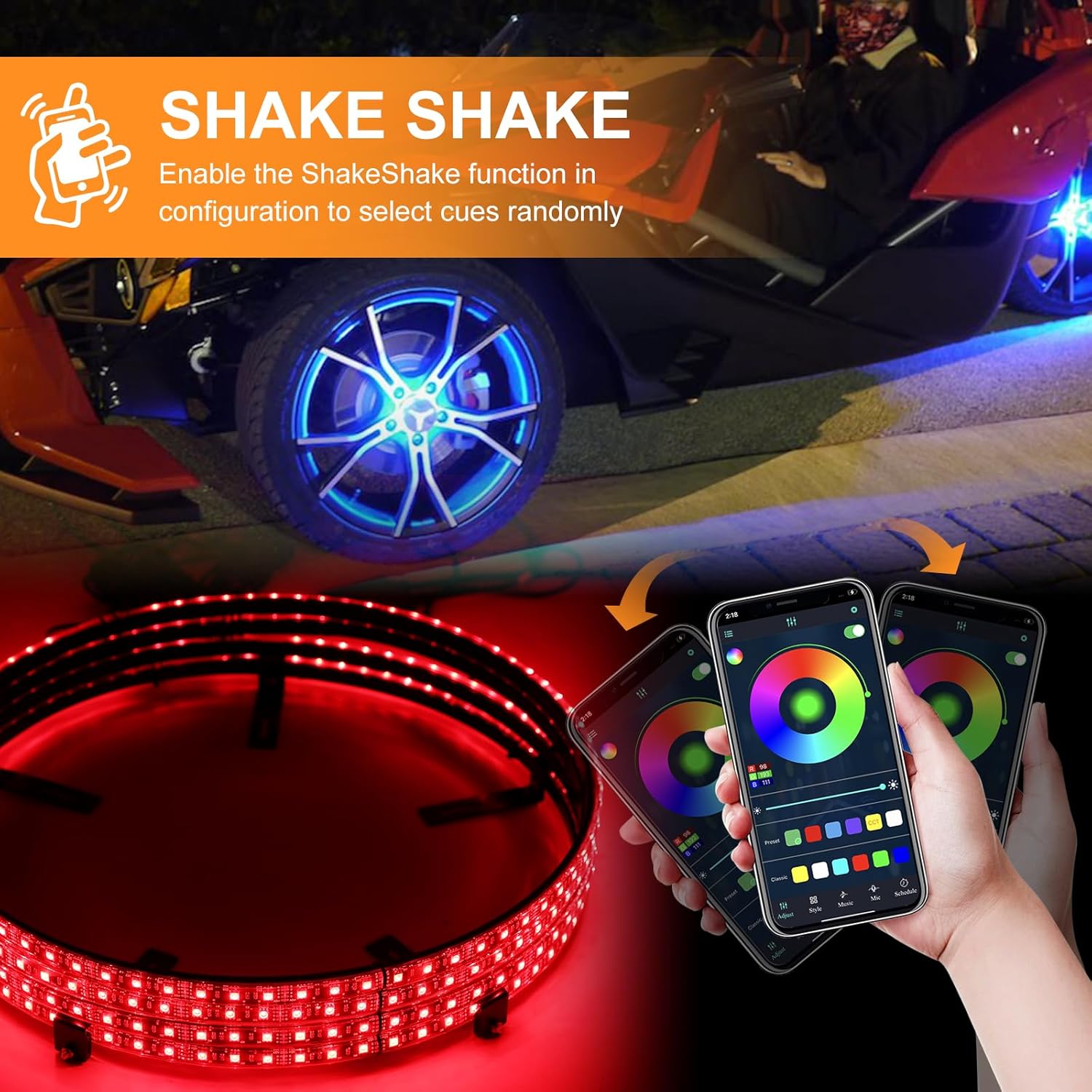 DREAMIZER Wheel Lights,4PCS 15.5" Dream Color Chasing Dancing Flow Brightest Led Rim Wheel Ring Lights W/Turn Signal and Braking Function Controlled by Remote and App Bluetooth for Truck/Car/ATV/UTV