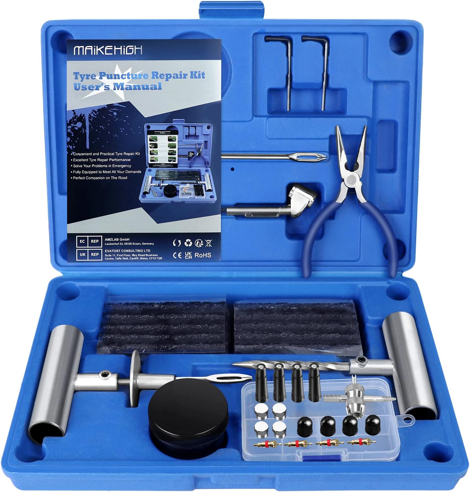 MAIKEHIGH Heavy Duty Tyre Puncture Repair Kit, Tubeless Car Tyre Plug Set for Auto, ATV, Truck, Tractor, Motorcycle, Off-Road