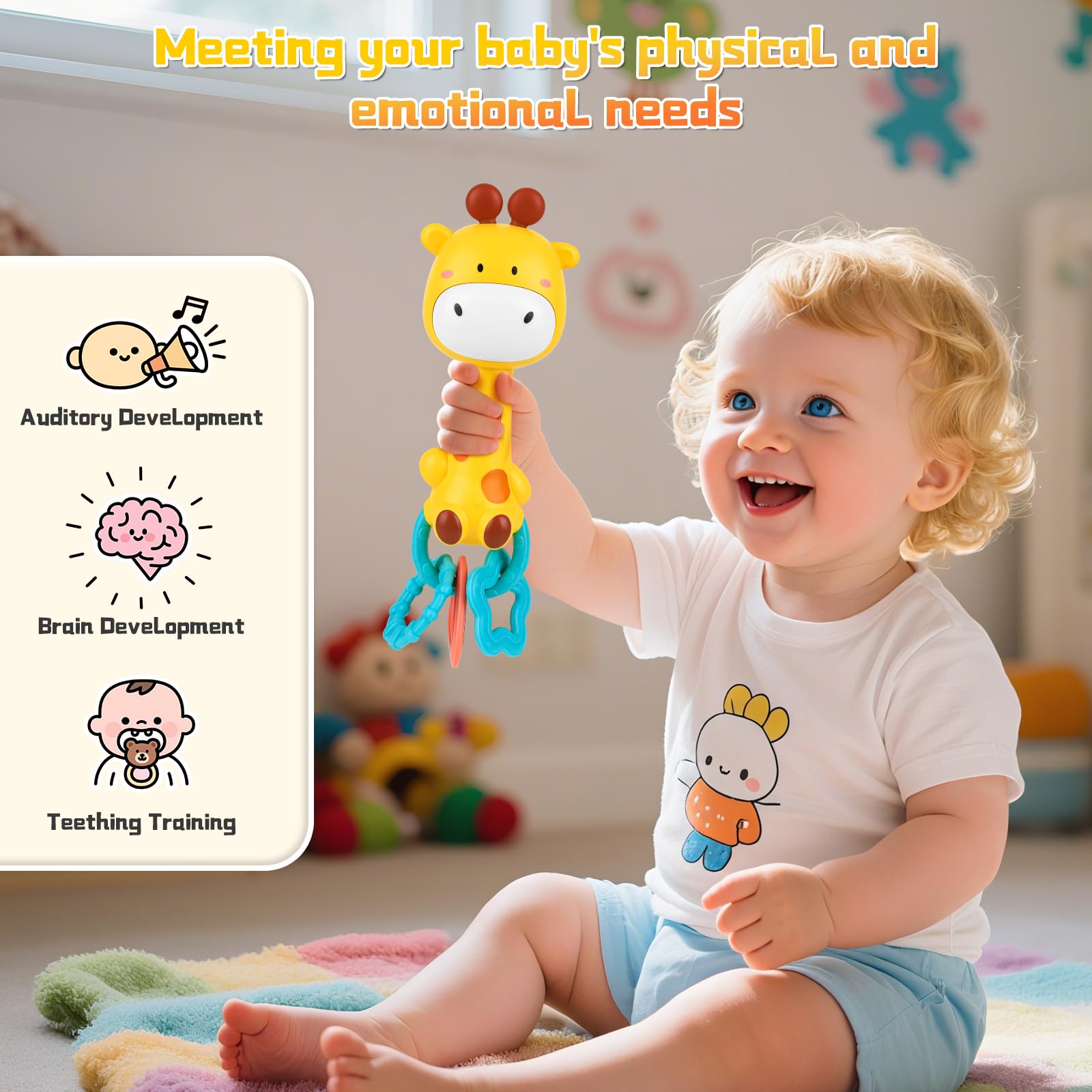 Juguetes para bebés de 6 a 12 a 18 meses, sonajero musical esencial para bebés, jirafa, juguete sensorial para masticar, regalo de primer cumpleaños para niños de 6 a 18 meses, niños y niñas de 1 año 5