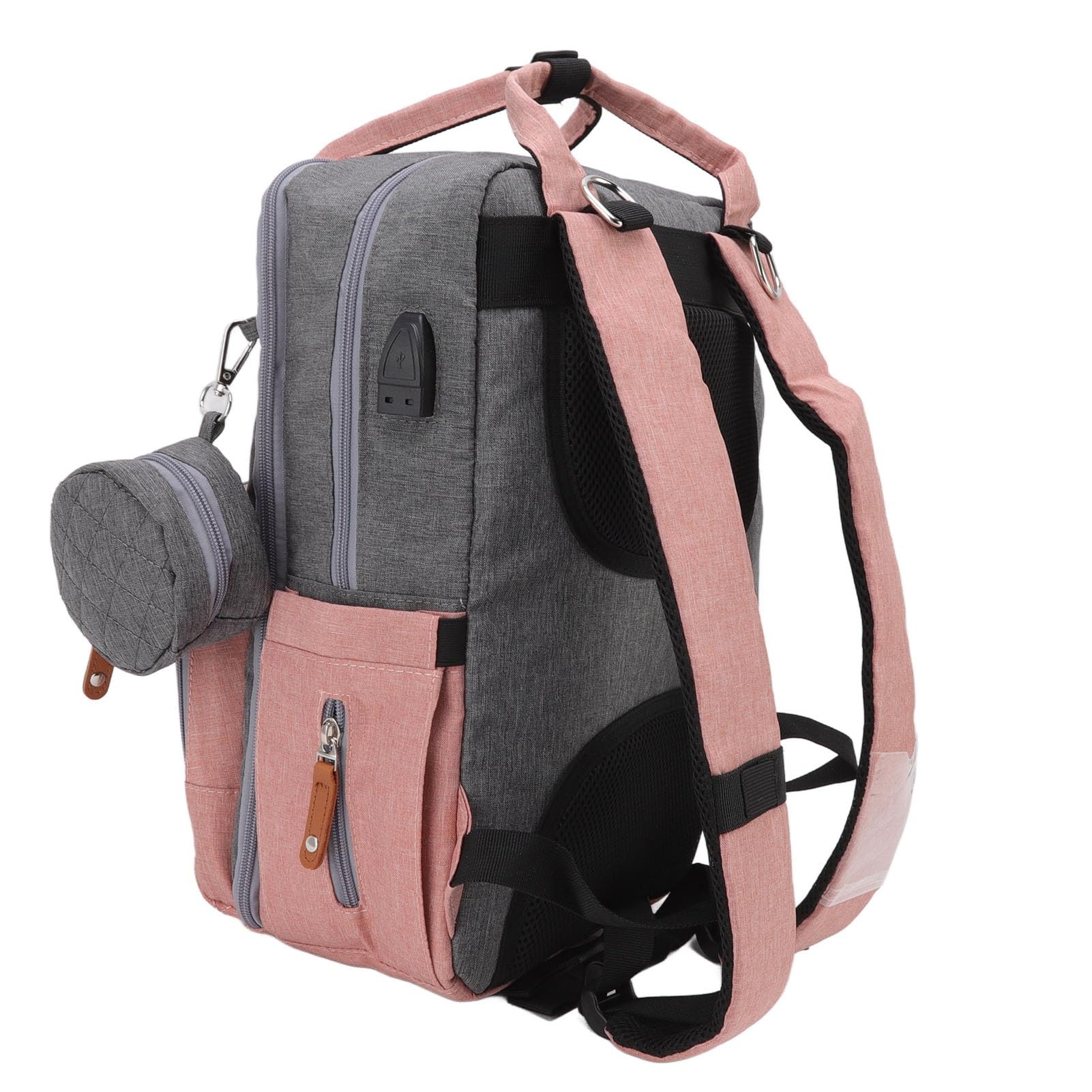 Wickeltaschen-Rucksack für Mama, bestickte Wickeltasche mit Kinderwagen-Aufhängung, 20 l großer Babyrucksack, Wasser-Oxford-Gewebe, USB-Ladeanschluss und isolierter Flaschenhalter