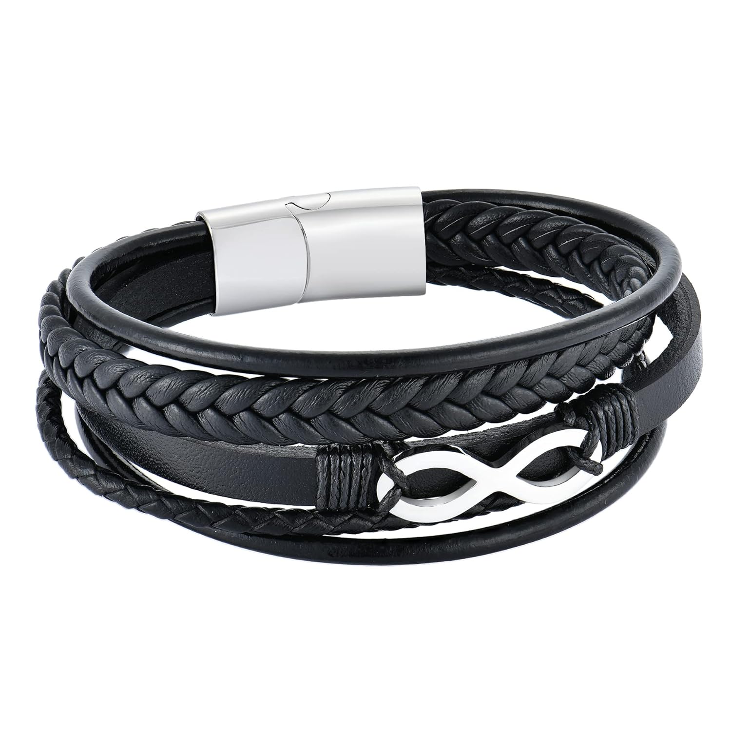 Raymard Mens Infinity Bracelet - Premium Leather Bracelet for Men with Stainless Steel Clasp