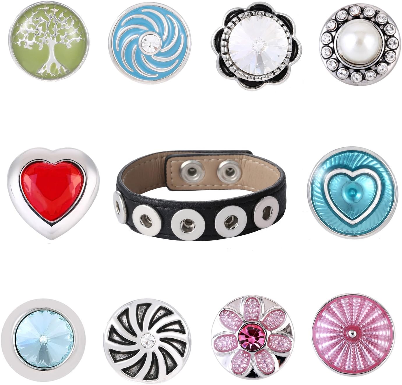 Morella Ladies Small Snap Click Button Set 10 Buttons Ø 12 mm 0,47" and Bracelet Black