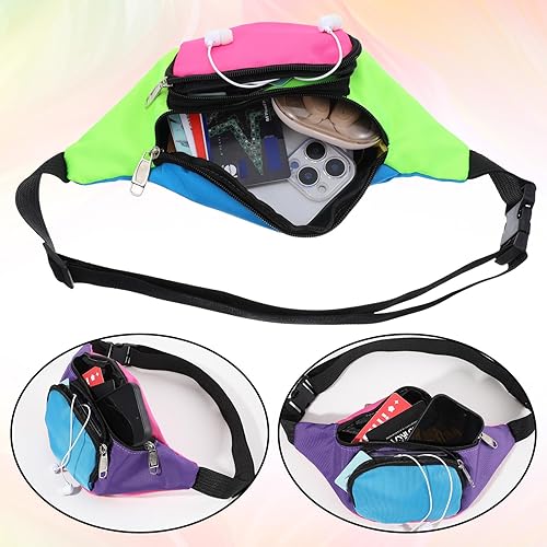 Miniatura 4 de 4 cangureras de neón de los años 80 con 2 bolsillos, riñonera retro para mujeres y hombres, accesorios de los años 80 y 90, talla grande, para