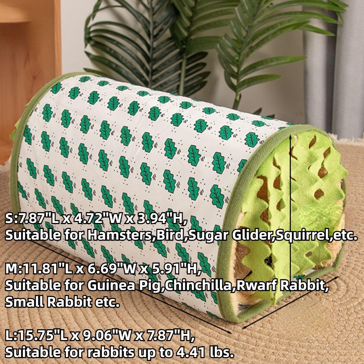 Copfeu Guinea Pig Hideout with Curtain Dwarf Rabbit Tunnel Soft Small Animal Bed with Cushion Suit for Hamster Hedgehog Chinchilla Cage Washable House for Bunny (Green A,Medium)