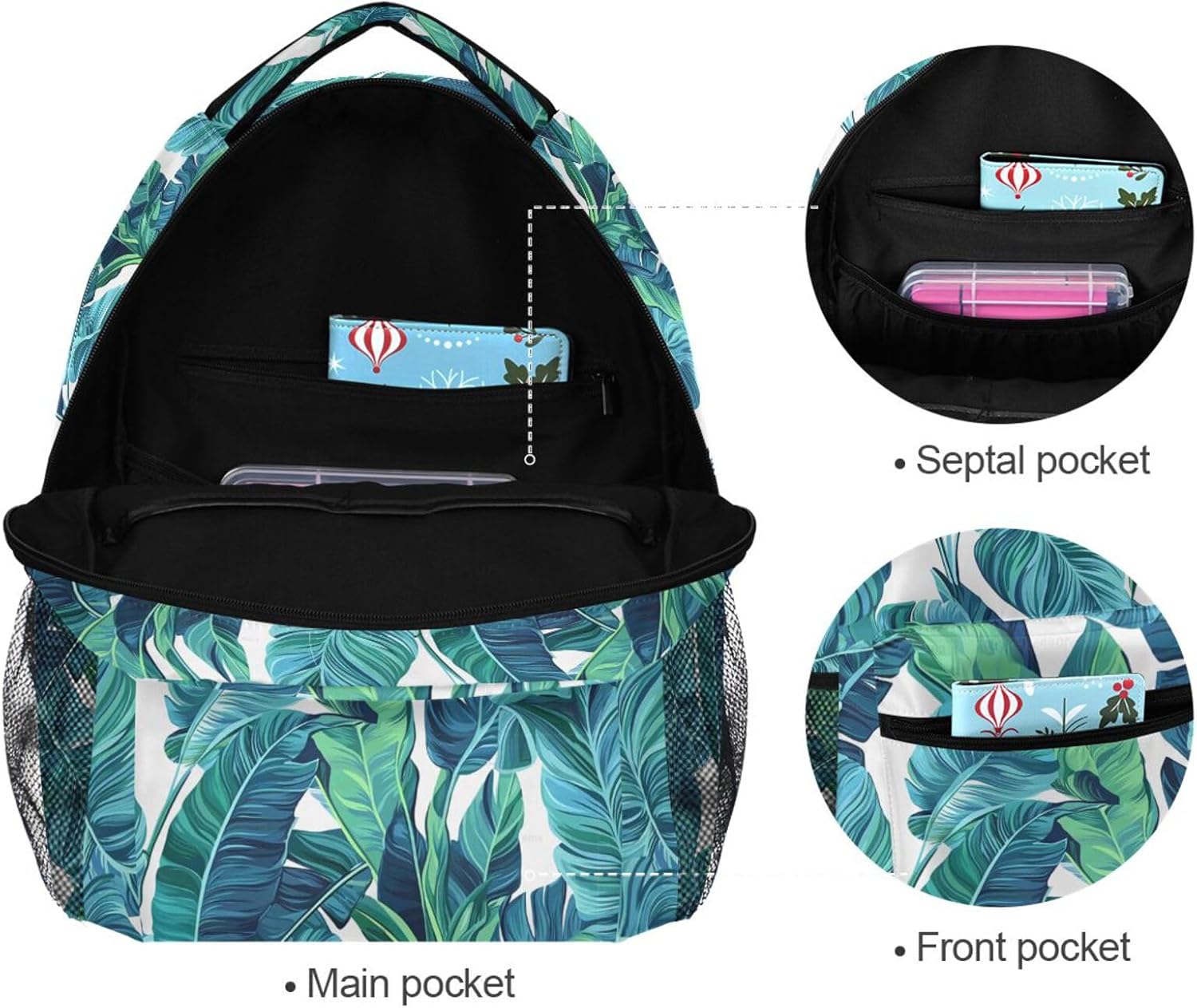 Wamika Tropical Leaves Backpacks for Kids Women Men, Palm Tree Green Computer Laptop Backpack, Casual Book Bag Travel Sports Camping Daypack